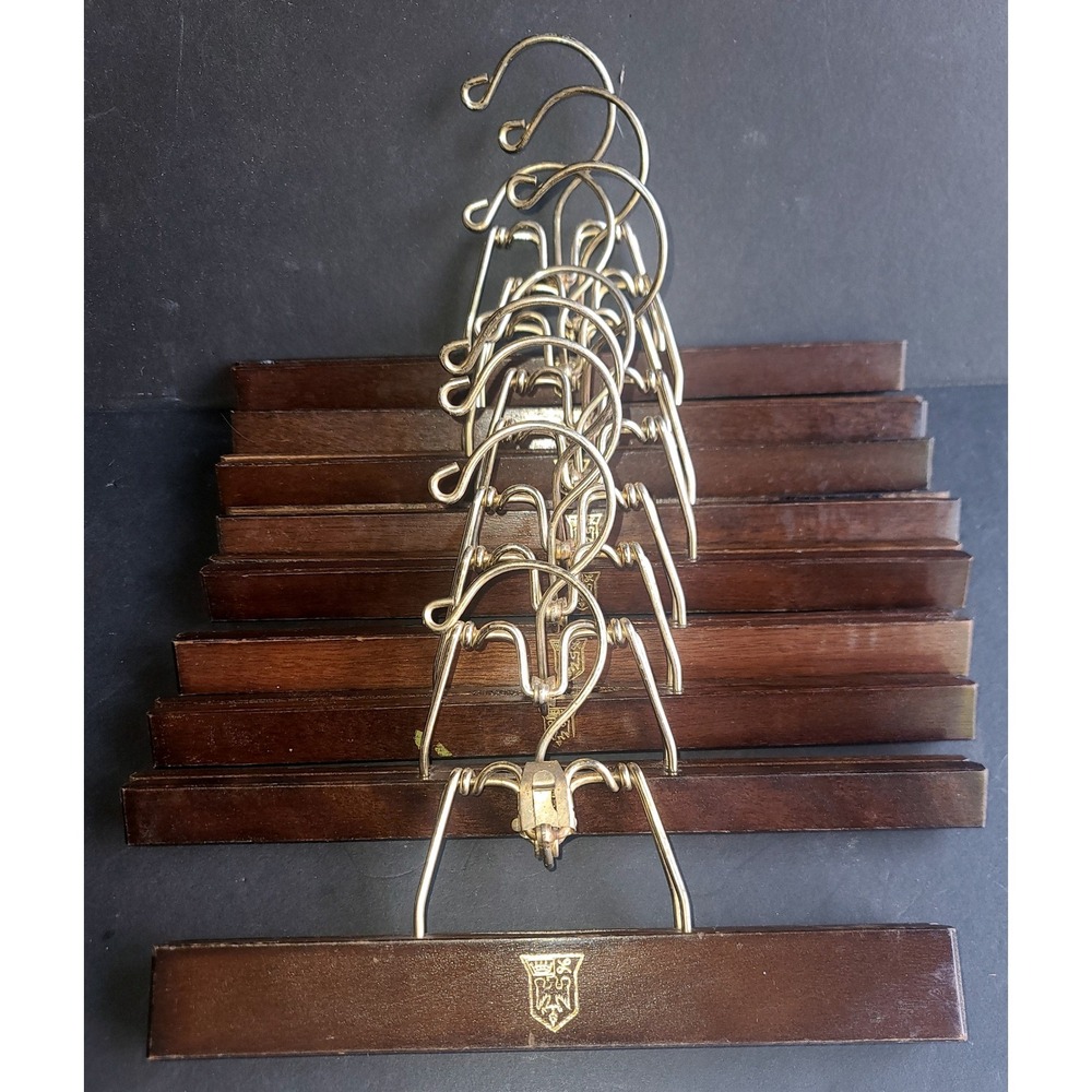 Vintage 1950's Royal German 12" Wood Pant Trouser Skirt Clamp Hangers Set of 10